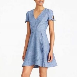 J.crew Chambray Ruffle V-Neck Faux Wrap Dress Size 4